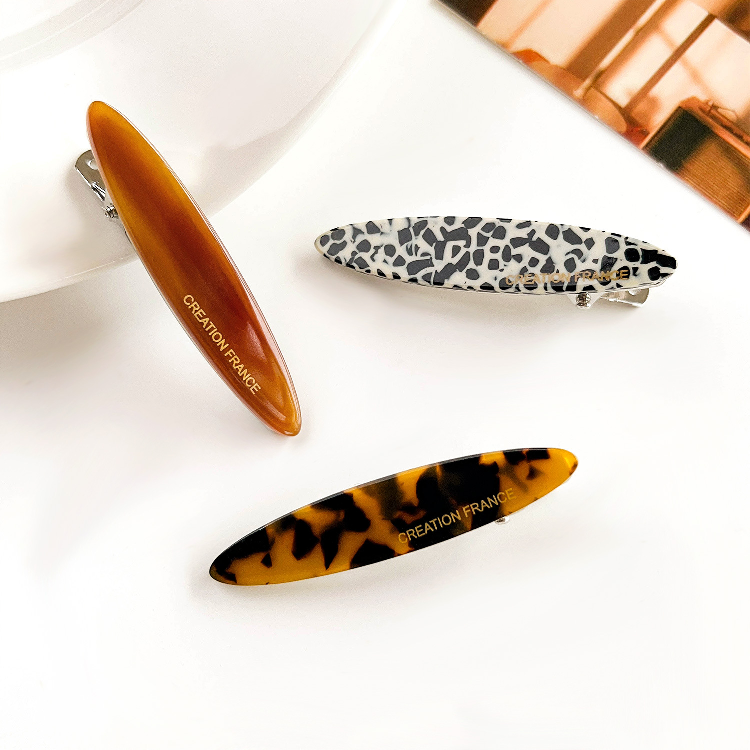 Frau Einfacher Stil Marmor Leopard Acetatplatten Metall Haarkrallen display picture 2