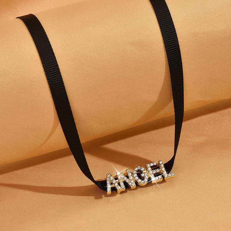 Bijoux En Gros Style Simple Brillant Lettre Alliage Chiffon Strass Incruster Collier Ras De Cou display picture 4