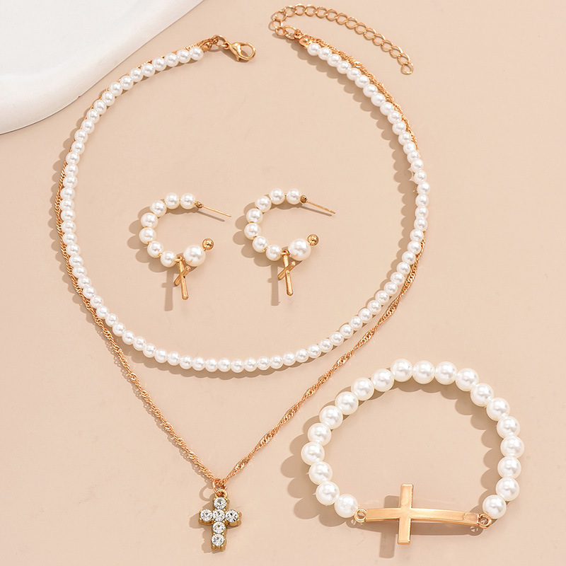 IG Style Simple Style Cross Alloy Pearl Inlay Rhinestones Women's Jewelry Set display picture 3