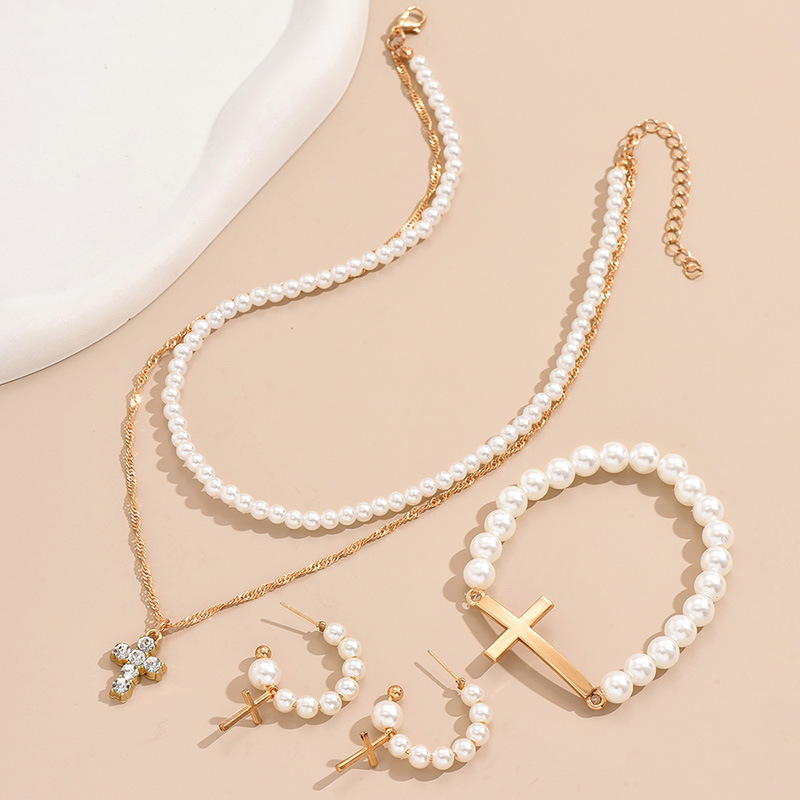 IG Style Simple Style Cross Alloy Pearl Inlay Rhinestones Women's Jewelry Set display picture 4