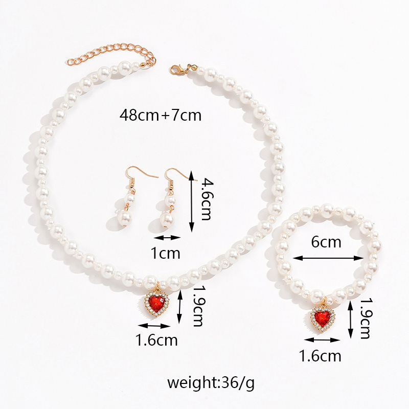 Élégant Style Simple Brillant Forme De Cœur Perle Artificielle Alliage Perlé Incruster Strass Femmes Ensemble De Bijoux display picture 2