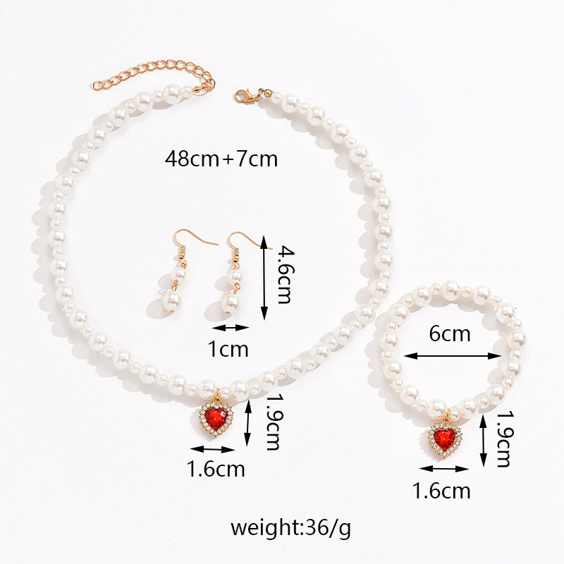 Elegant Einfacher Stil Glänzend Herzform Künstliche Perle Legierung Perlen Inlay Strasssteine Frau Schmuck-Set display picture 2