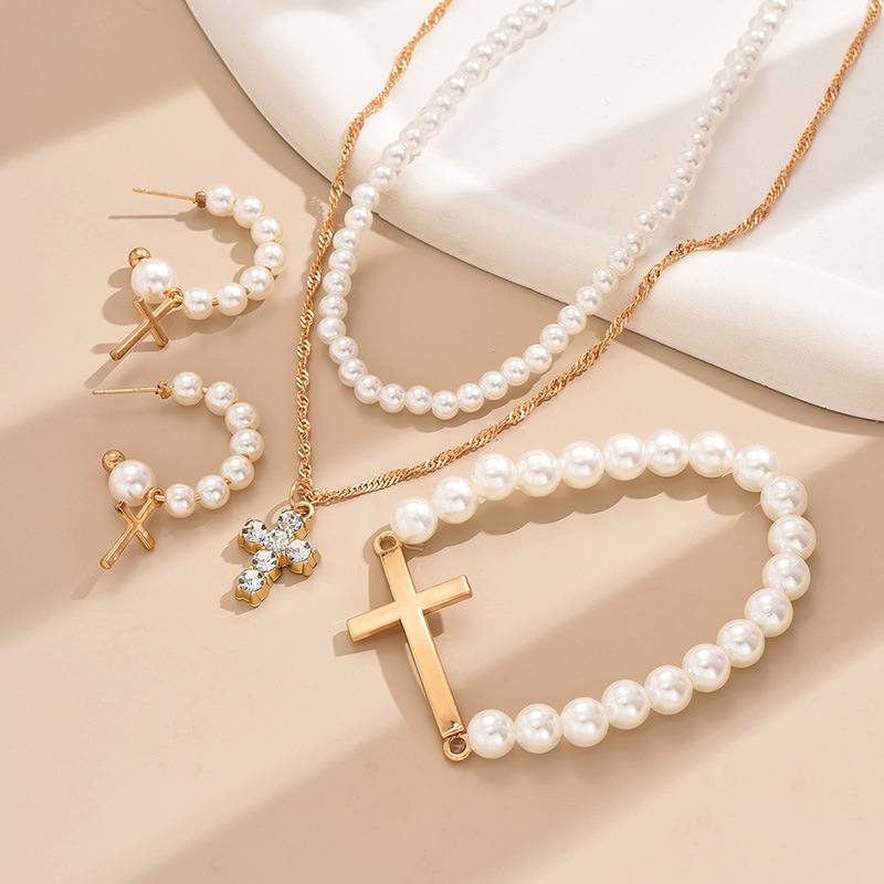 IG Style Simple Style Cross Alloy Pearl Inlay Rhinestones Women's Jewelry Set display picture 6