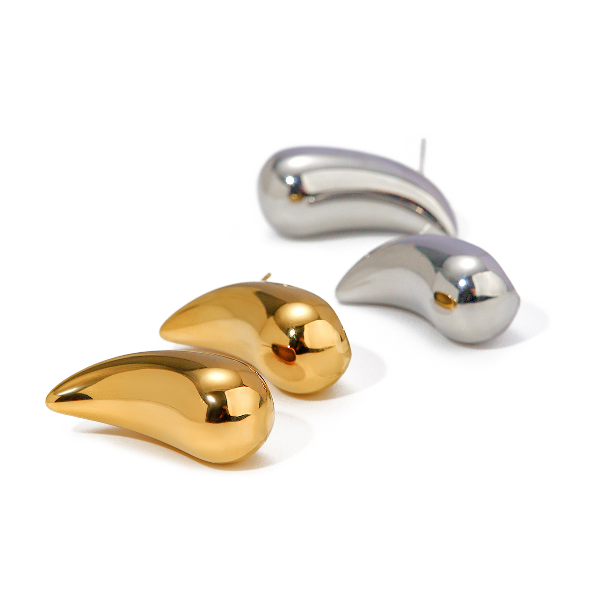 1 Pair IG Style Simple Style Water Droplets 316 Stainless Steel  18K Gold Plated Ear Studs display picture 4