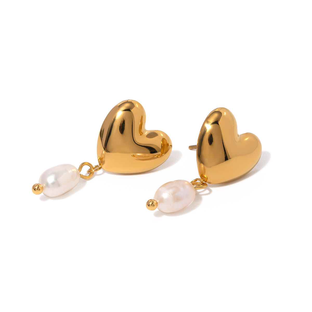1 Pair IG Style Simple Style Heart Shape Pearl 304 Stainless Steel 18K Gold Plated Drop Earrings display picture 1