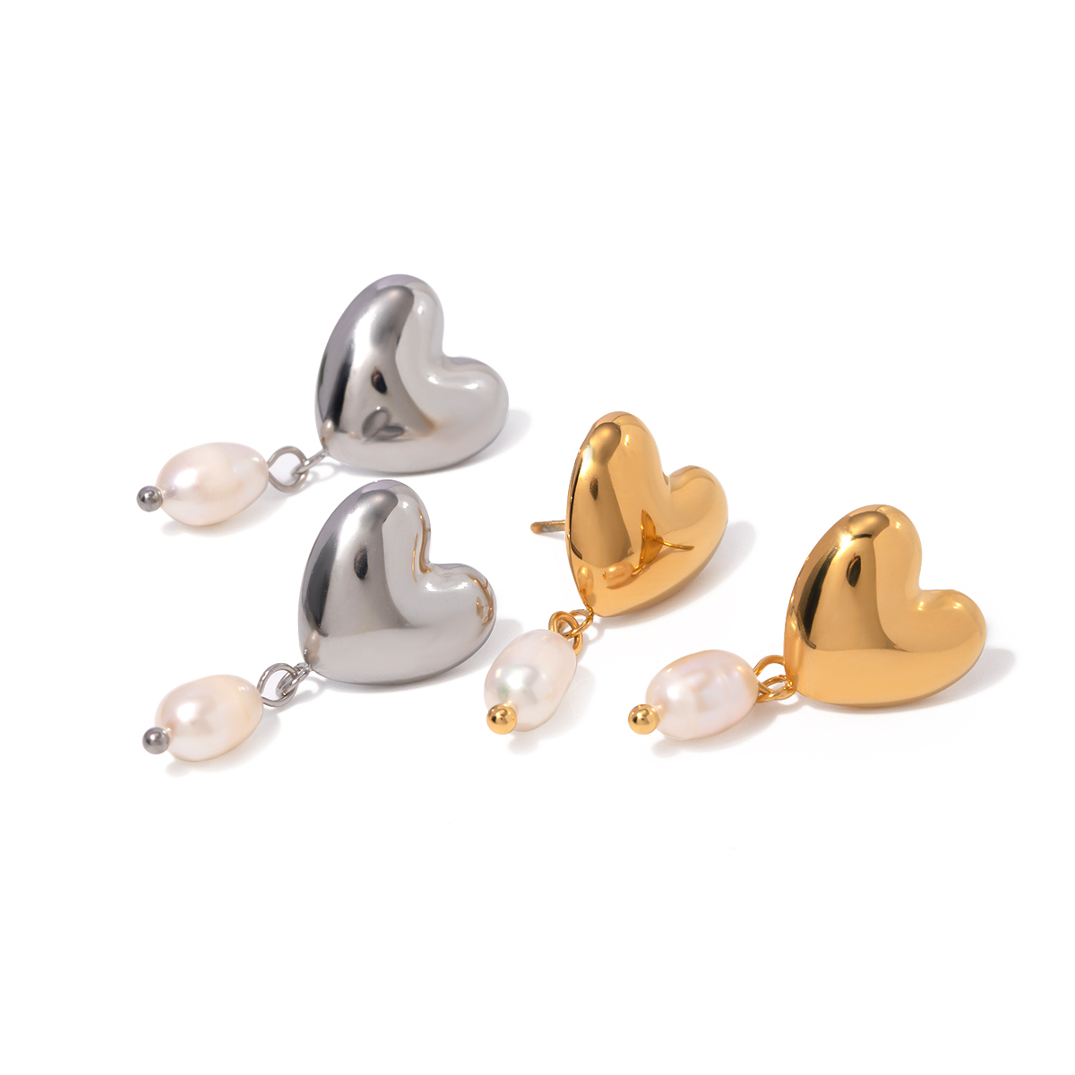 1 Pair IG Style Simple Style Heart Shape Pearl 304 Stainless Steel 18K Gold Plated Drop Earrings display picture 6
