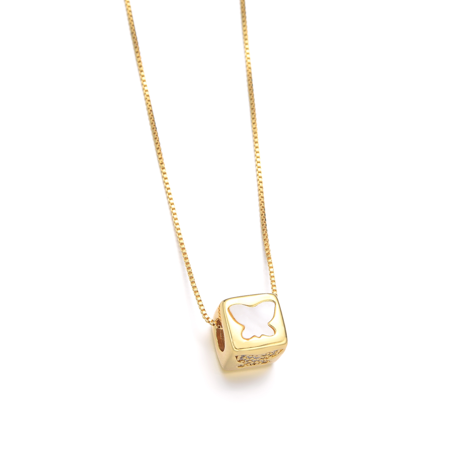 Copper 18K Gold Plated IG Style Simple Style Enamel Inlay Square Butterfly Shell Zircon Necklace display picture 2