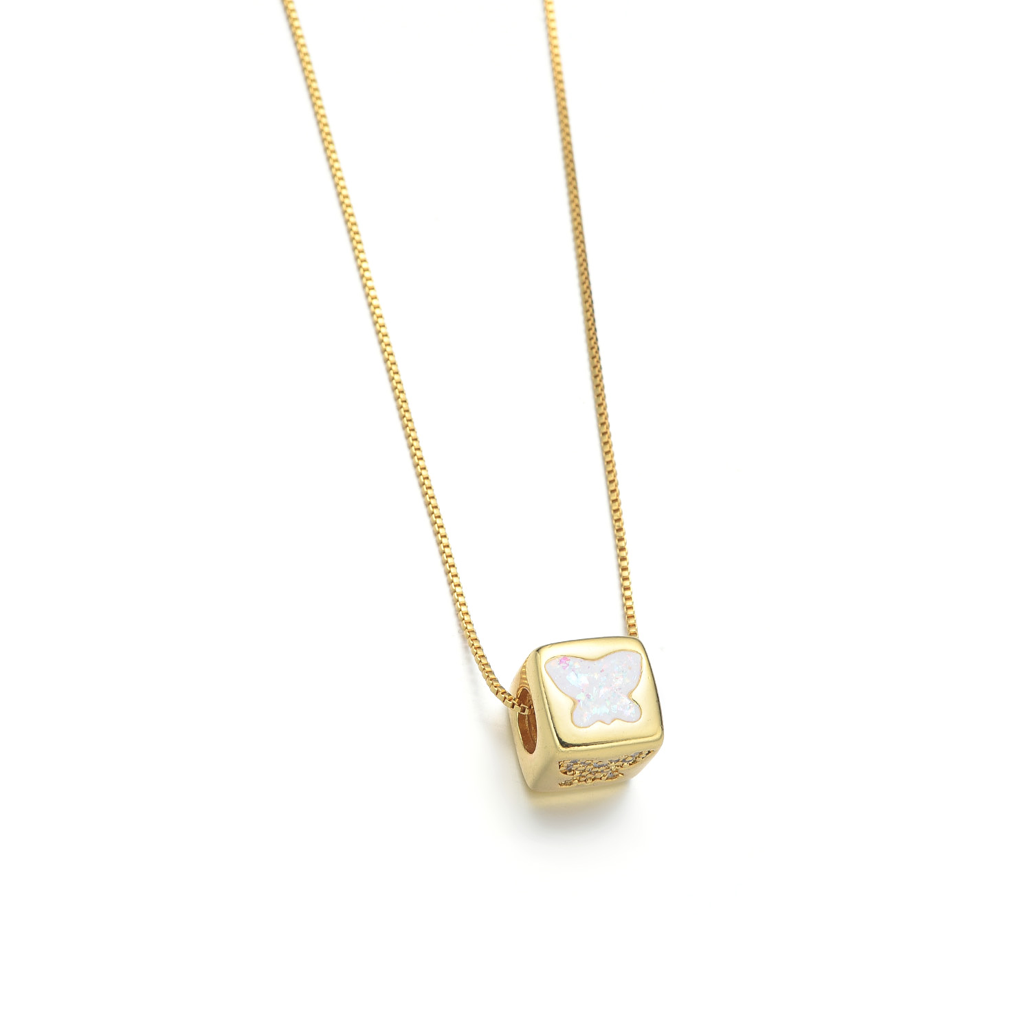 Copper 18K Gold Plated IG Style Simple Style Enamel Inlay Square Butterfly Shell Zircon Necklace display picture 4