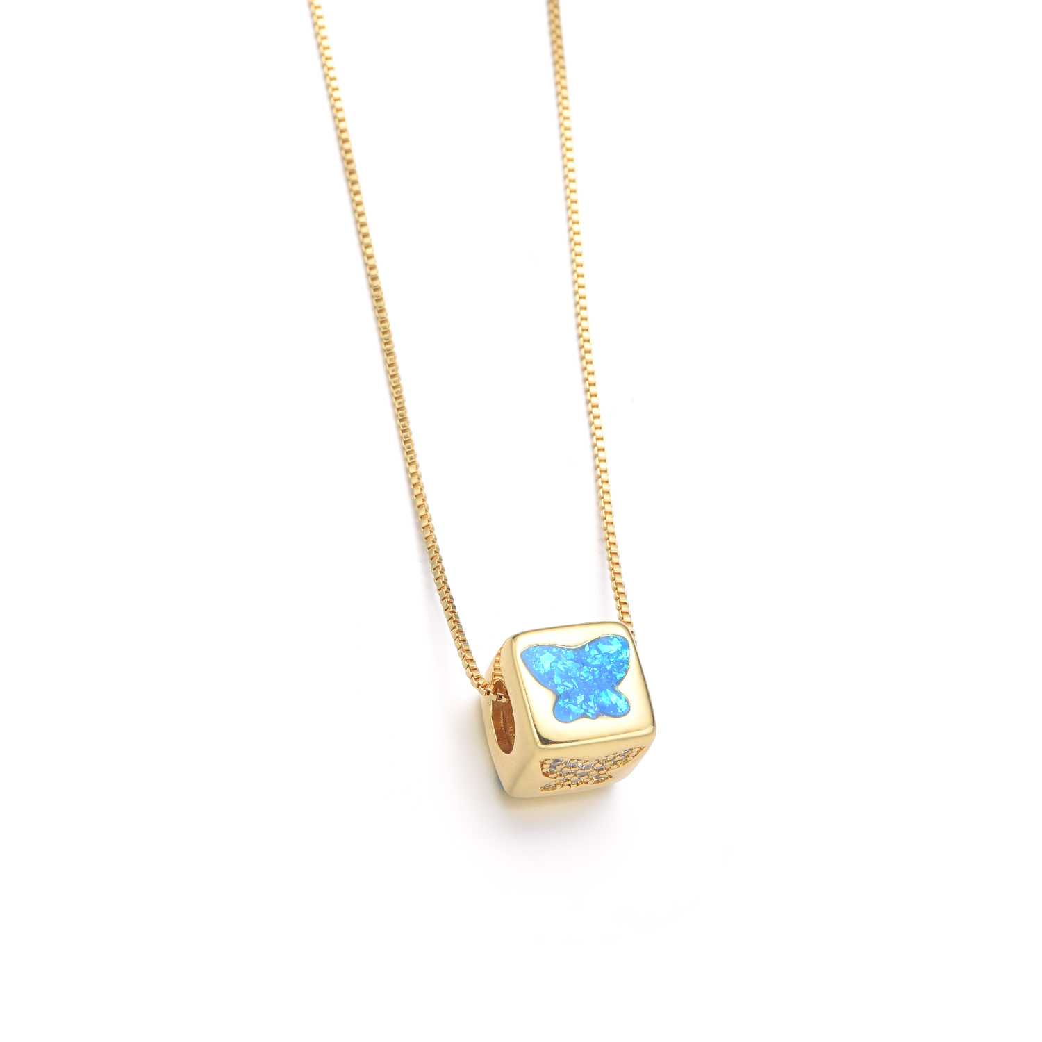 Copper 18K Gold Plated IG Style Simple Style Enamel Inlay Square Butterfly Shell Zircon Necklace display picture 5
