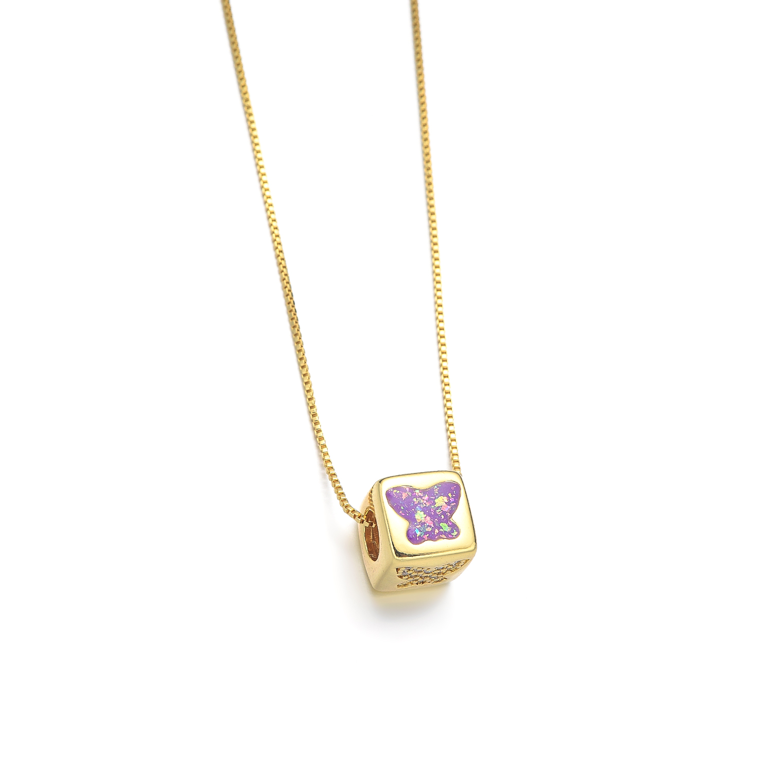 Copper 18K Gold Plated IG Style Simple Style Enamel Inlay Square Butterfly Shell Zircon Necklace display picture 3