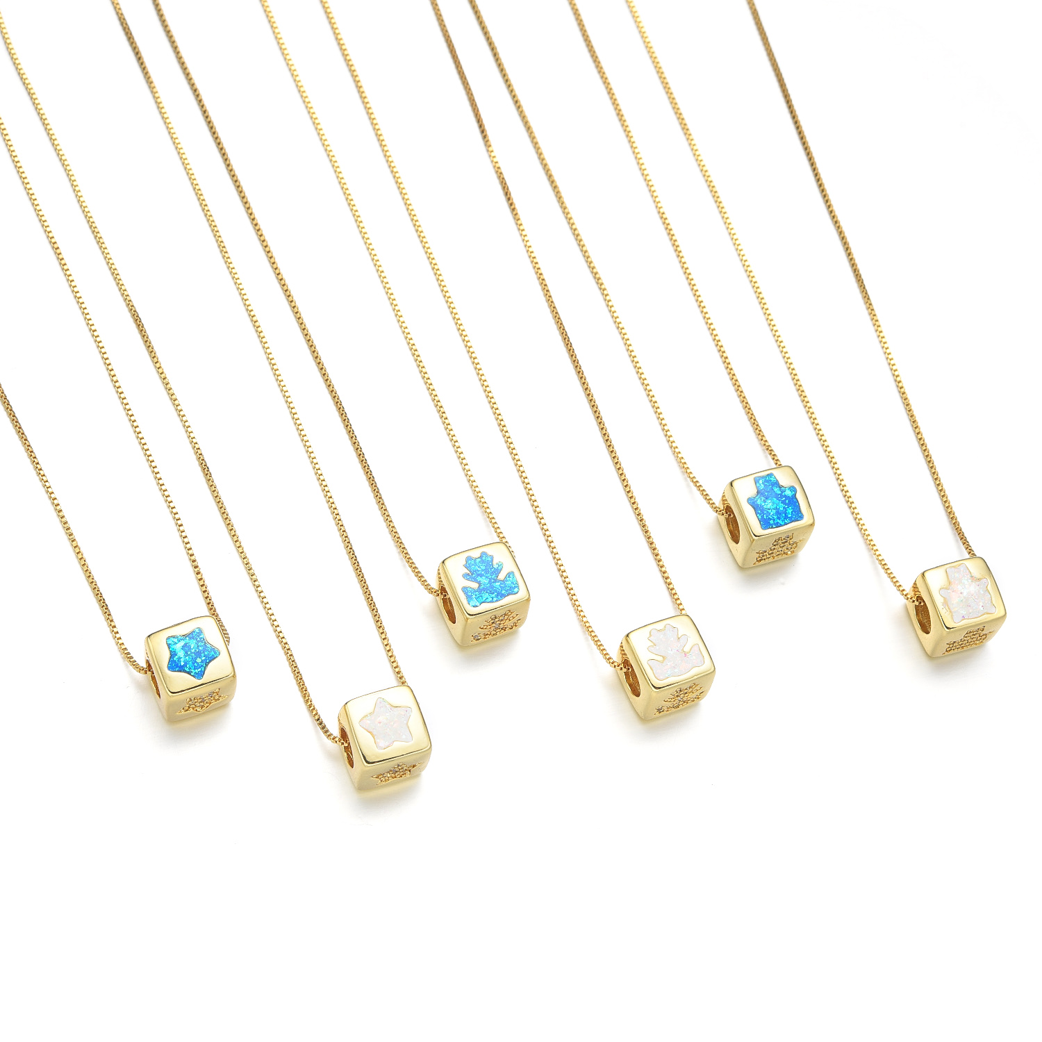 Copper 18K Gold Plated Simple Style Enamel Inlay Geometric Square Star Shell Zircon Necklace display picture 1