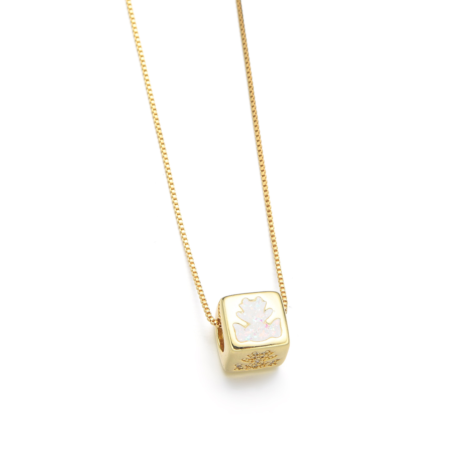 Copper 18K Gold Plated Simple Style Enamel Inlay Geometric Square Star Shell Zircon Necklace display picture 6