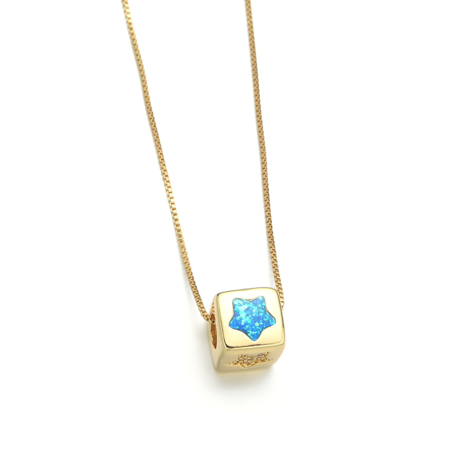 Copper 18K Gold Plated Simple Style Enamel Inlay Geometric Square Star Shell Zircon Necklace display picture 7