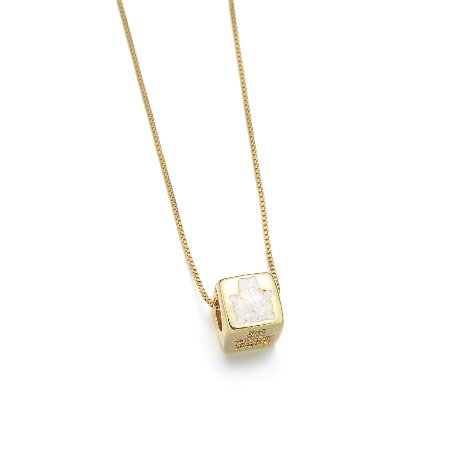 Copper 18K Gold Plated Simple Style Enamel Inlay Geometric Square Star Shell Zircon Necklace display picture 4