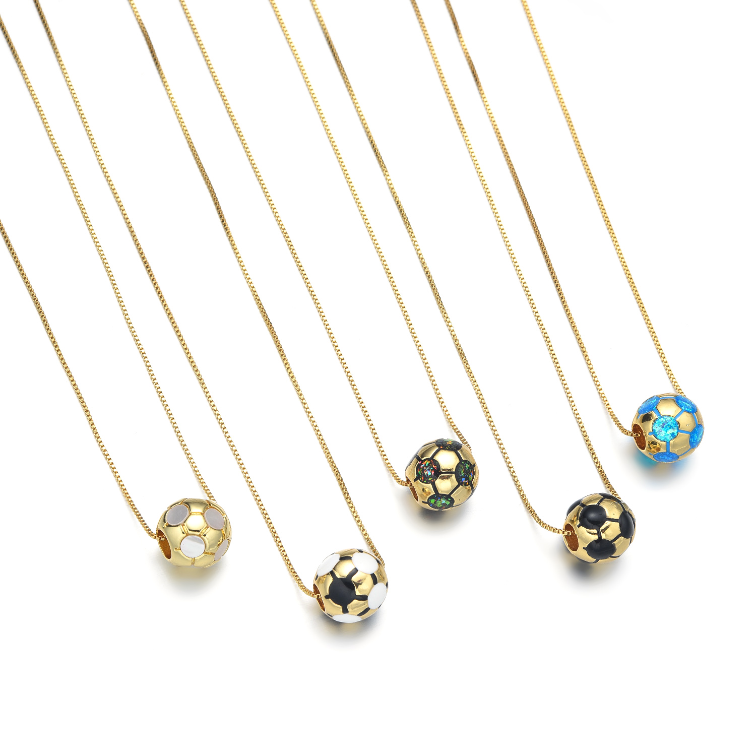 Copper 18K Gold Plated Simple Style Enamel Inlay Football Shell Zircon Necklace display picture 1