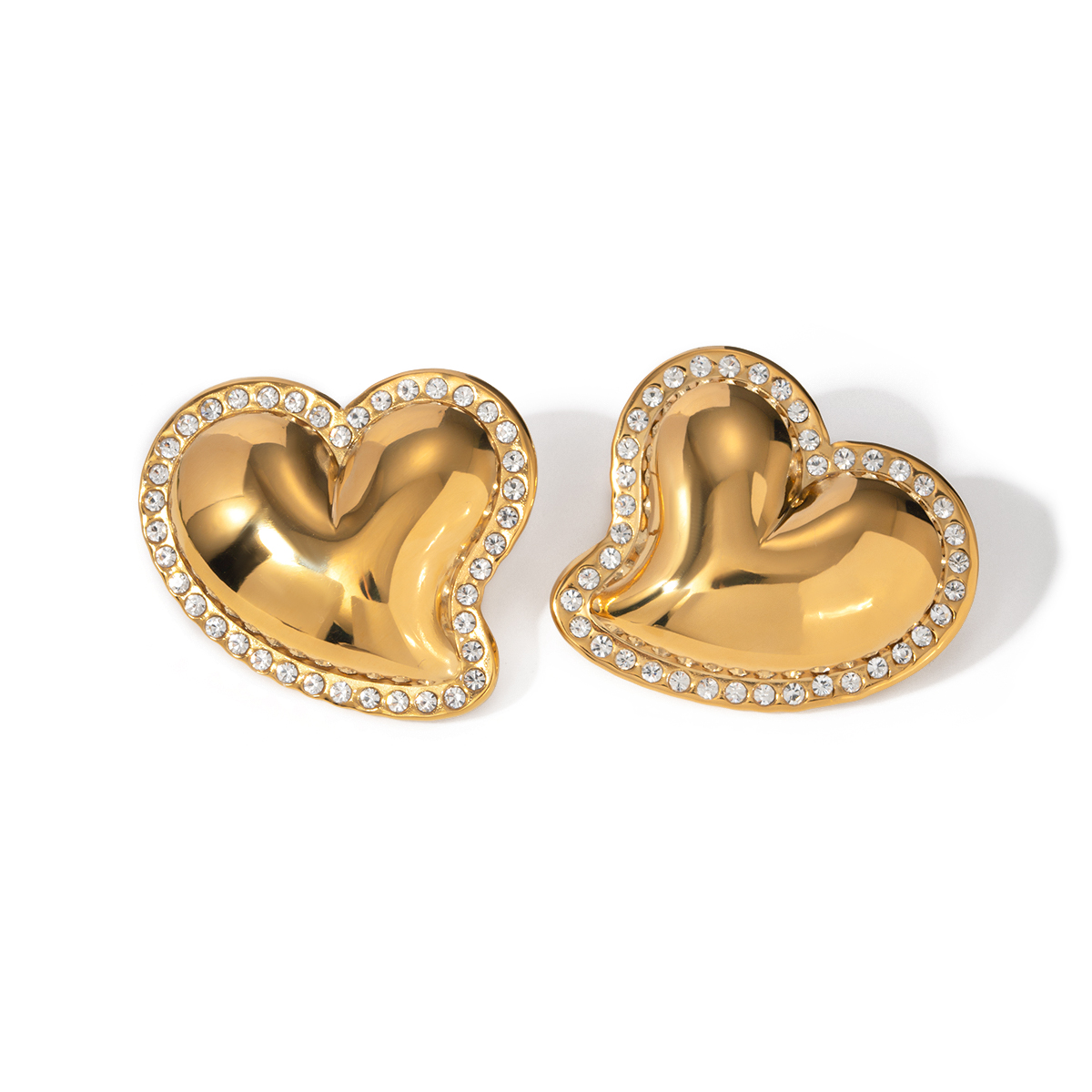 1 Pair IG Style Sweet Heart Shape Inlay 304 Stainless Steel Rhinestones 18K Gold Plated Ear Studs display picture 10