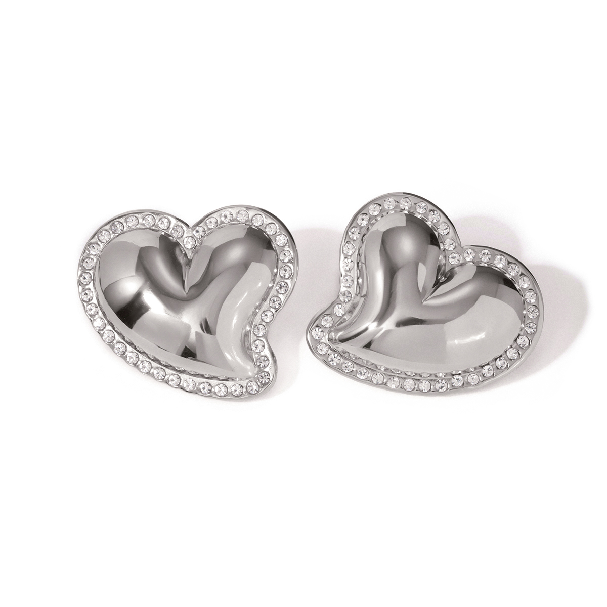 1 Pair IG Style Sweet Heart Shape Inlay 304 Stainless Steel Rhinestones 18K Gold Plated Ear Studs display picture 6