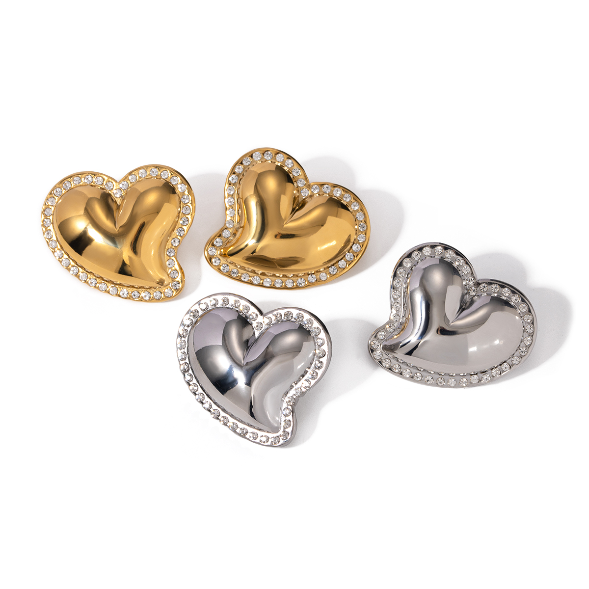 1 Pair IG Style Sweet Heart Shape Inlay 304 Stainless Steel Rhinestones 18K Gold Plated Ear Studs display picture 9