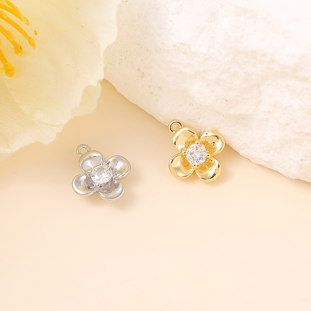 1 Piece 12 * 10mm Copper Zircon 18K Gold Plated White Gold Plated Flower Polished Pendant display picture 4