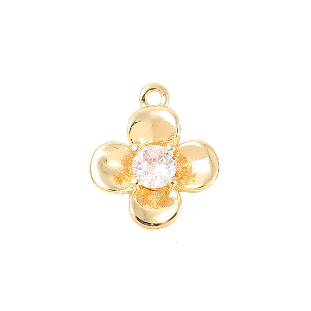 1 Piece 12 * 10mm Copper Zircon 18K Gold Plated White Gold Plated Flower Polished Pendant display picture 6