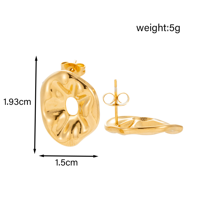 1 Paire Décontractée Style Simple Rond Forme De Cœur Irrégulière Évider Acier Inoxydable 304 Plaqué Or 14K Boucles D'Oreilles display picture 3