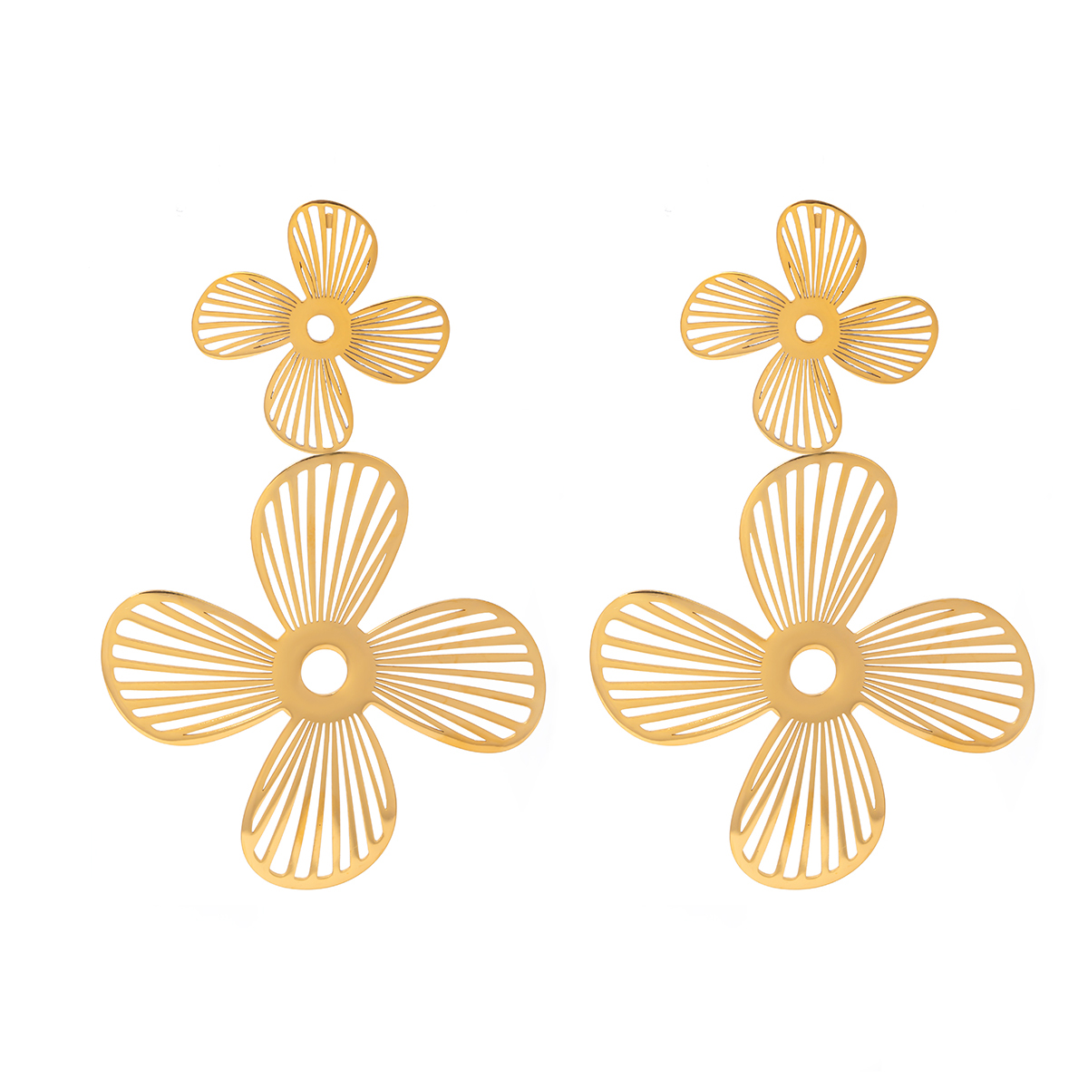 1 Pair IG Style Sweet Flower Hollow Out 304 Stainless Steel 18K Gold Plated Drop Earrings display picture 6