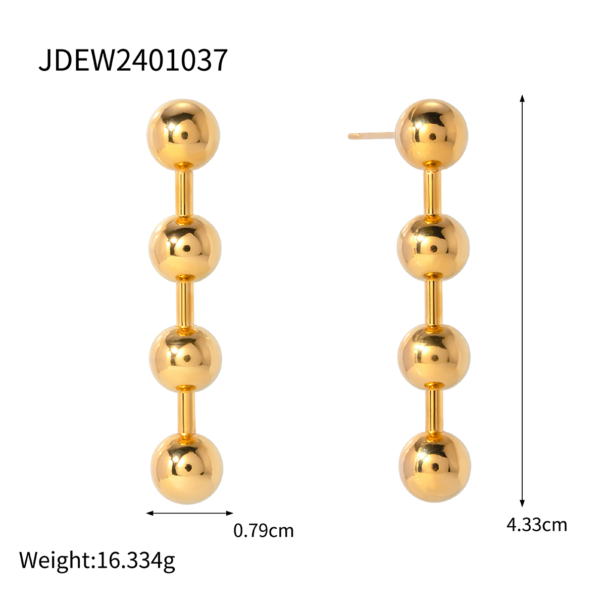 1 Pair IG Style Simple Style Ball 304 Stainless Steel 18K Gold Plated Drop Earrings display picture 5
