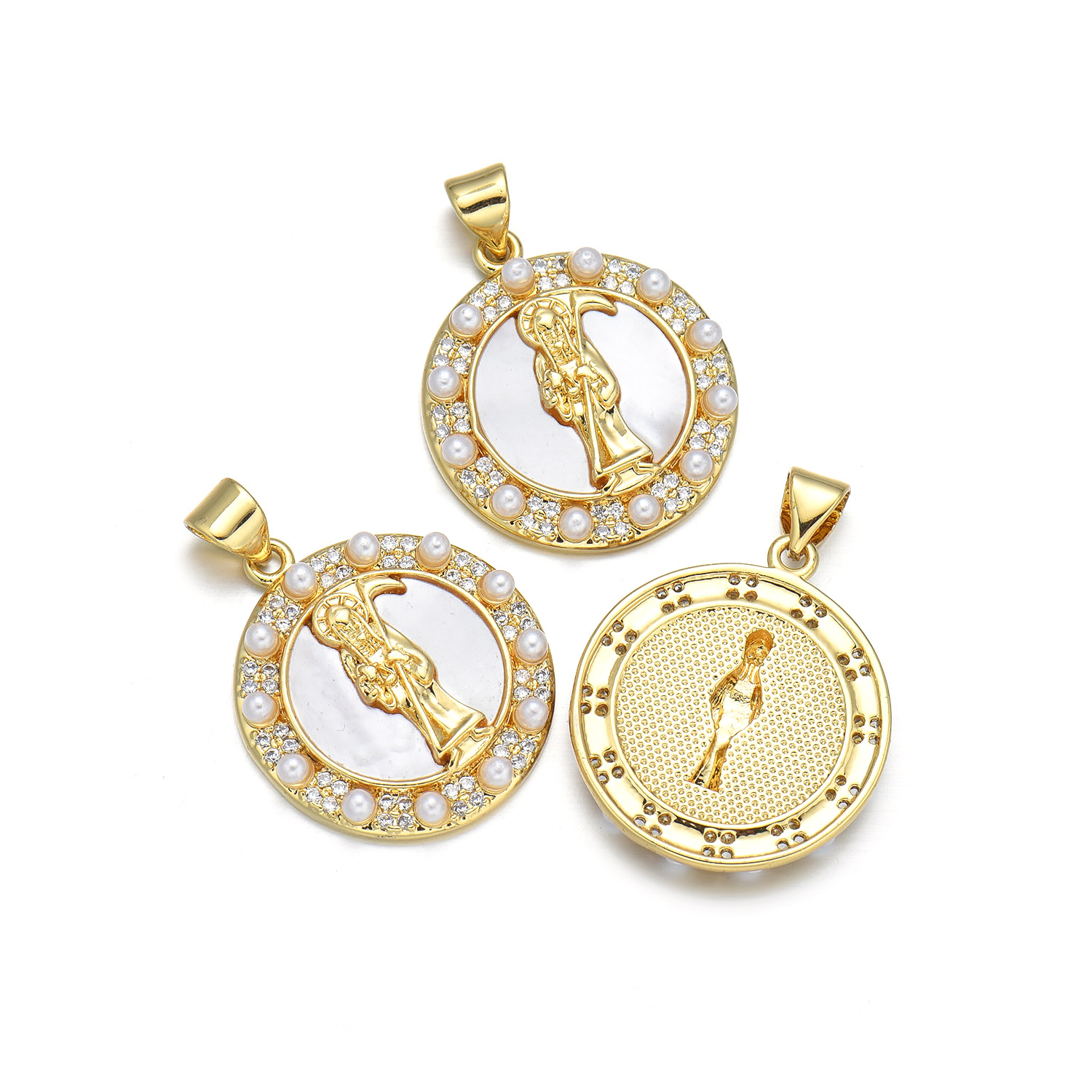 1 Piece 21 * 24mm 25 * 28mm 27 * 28mm Copper Zircon 18K Gold Plated Round Virgin Mary Polished Pendant display picture 3