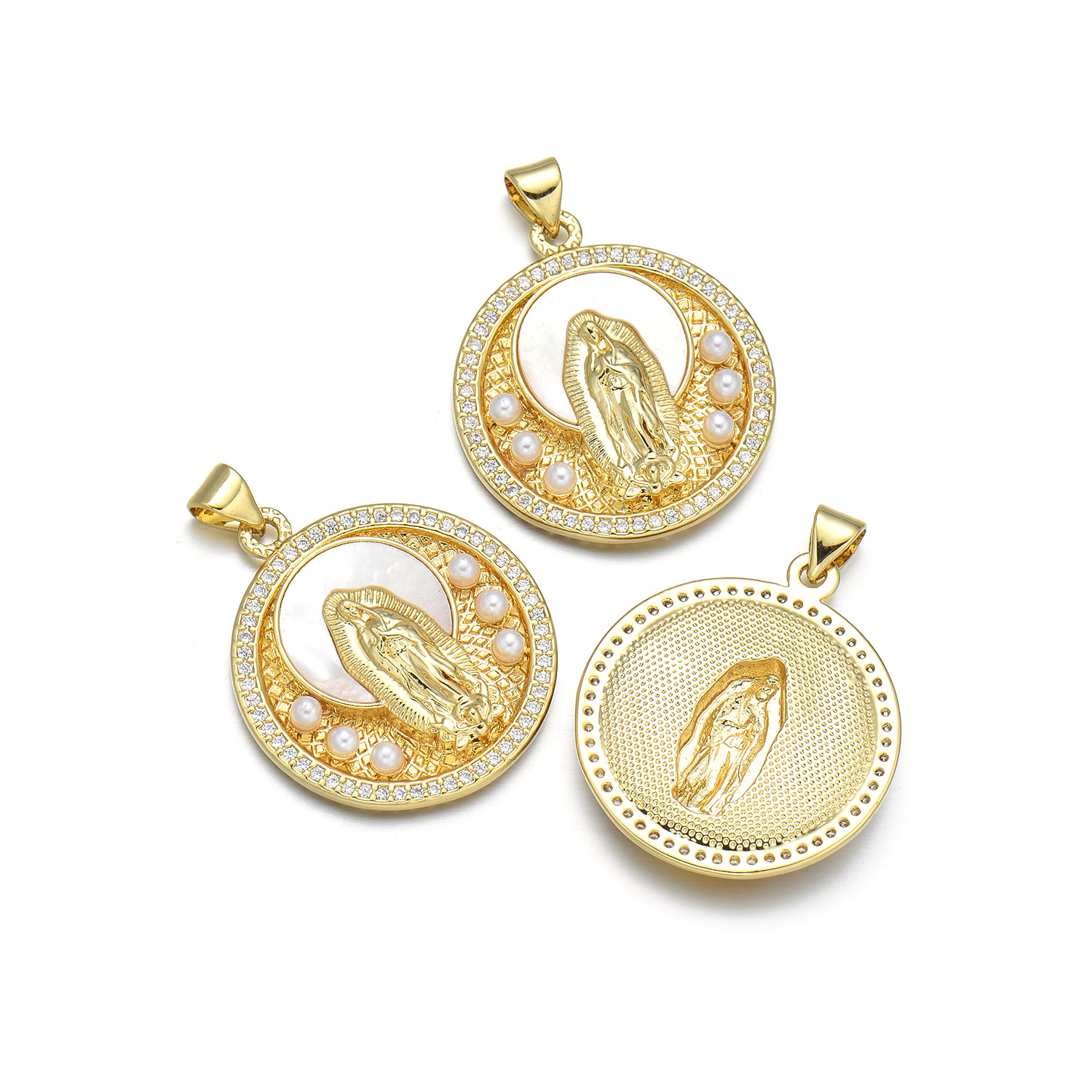 1 Piece 21 * 24mm 25 * 28mm 27 * 28mm Copper Zircon 18K Gold Plated Round Virgin Mary Polished Pendant display picture 10