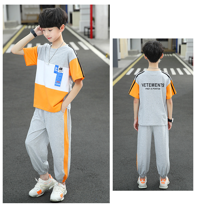 Casual Letter Color Block Cotton Boys Clothing Sets display picture 1