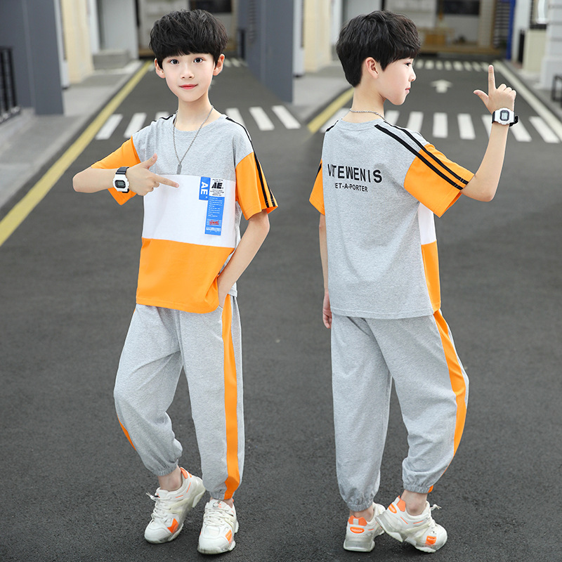 Casual Letter Color Block Cotton Boys Clothing Sets display picture 4