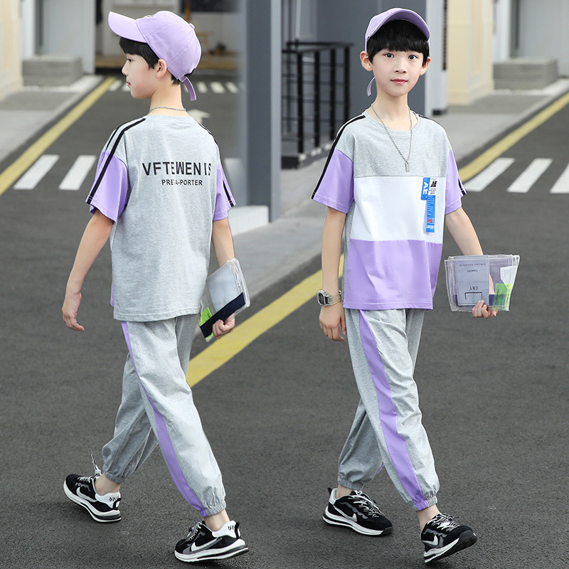 Casual Letter Color Block Cotton Boys Clothing Sets display picture 5