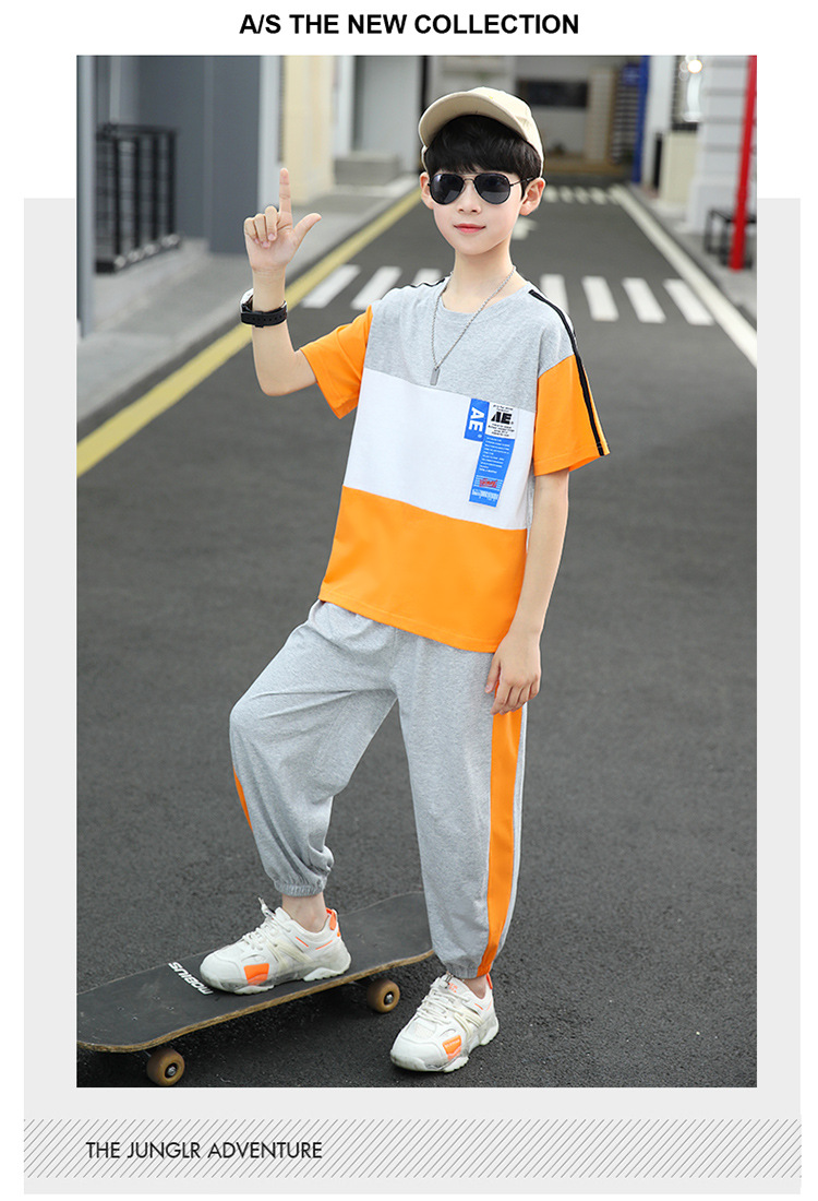 Casual Letter Color Block Cotton Boys Clothing Sets display picture 7