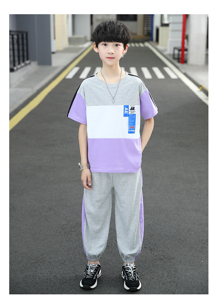 Casual Letter Color Block Cotton Boys Clothing Sets display picture 12