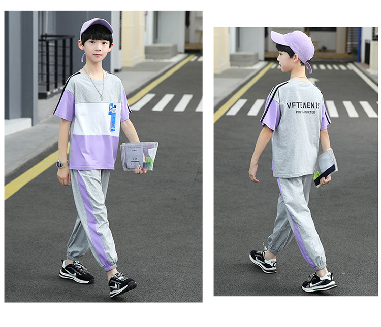 Casual Letter Color Block Cotton Boys Clothing Sets display picture 14
