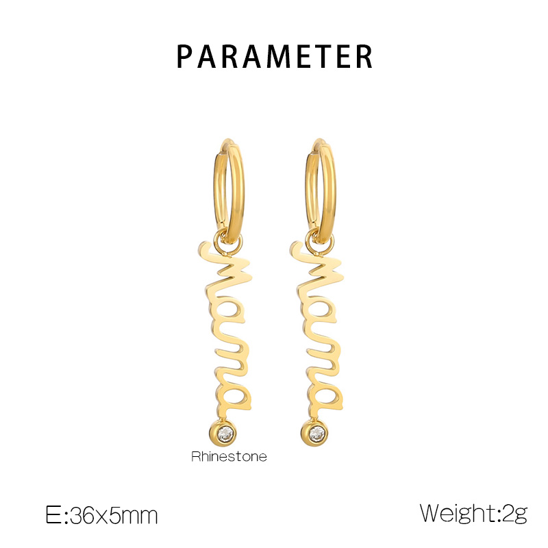 304 Stainless Steel 18K Gold Plated MAMA Simple Style Inlay Letter Zircon Earrings Necklace display picture 1