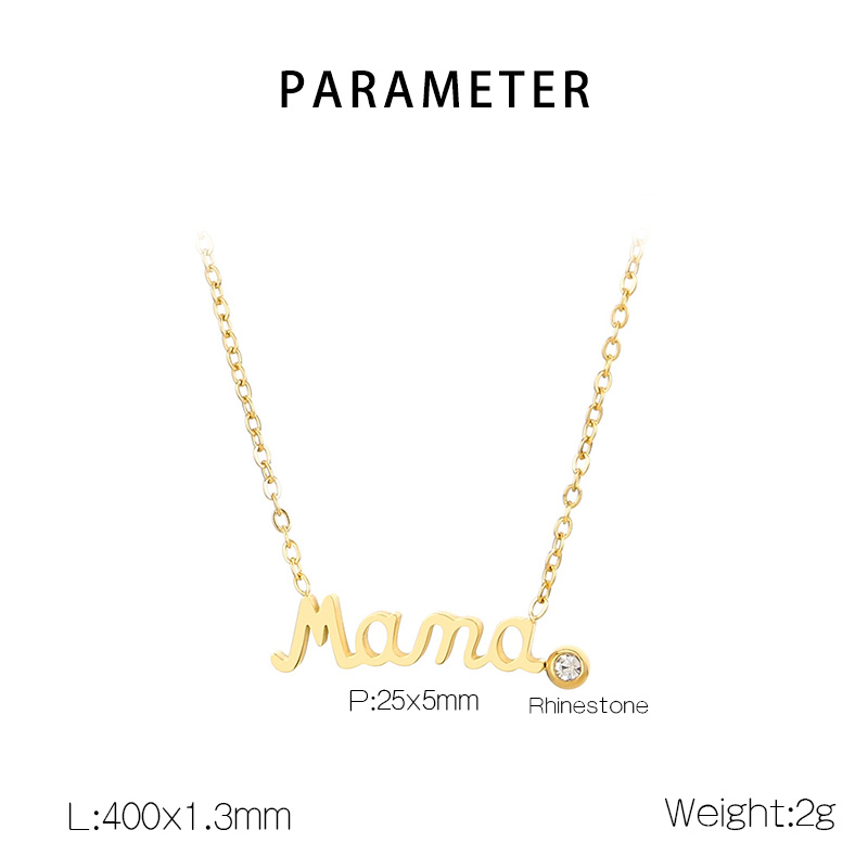 304 Stainless Steel 18K Gold Plated MAMA Simple Style Inlay Letter Zircon Earrings Necklace display picture 2