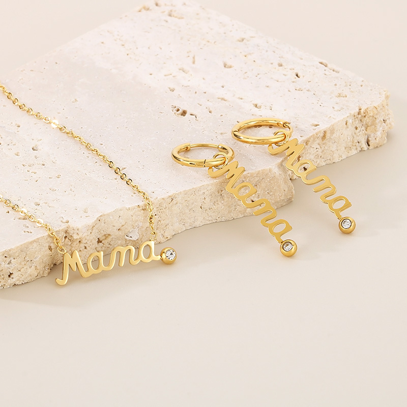 304 Stainless Steel 18K Gold Plated MAMA Simple Style Inlay Letter Zircon Earrings Necklace display picture 6