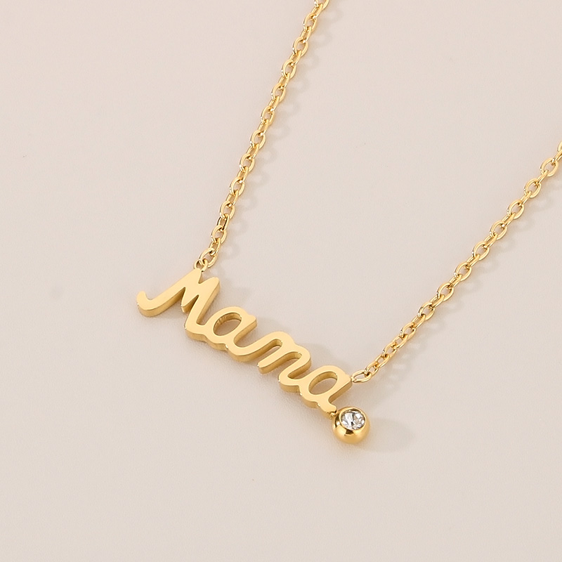 304 Stainless Steel 18K Gold Plated MAMA Simple Style Inlay Letter Zircon Earrings Necklace display picture 4