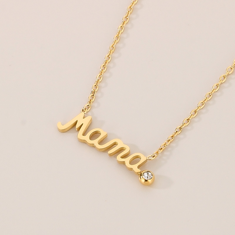 Acier Inoxydable 304 Plaqué Or 18K MAMA Style Simple Incruster Lettre Zircon Des Boucles D'Oreilles Collier display picture 4