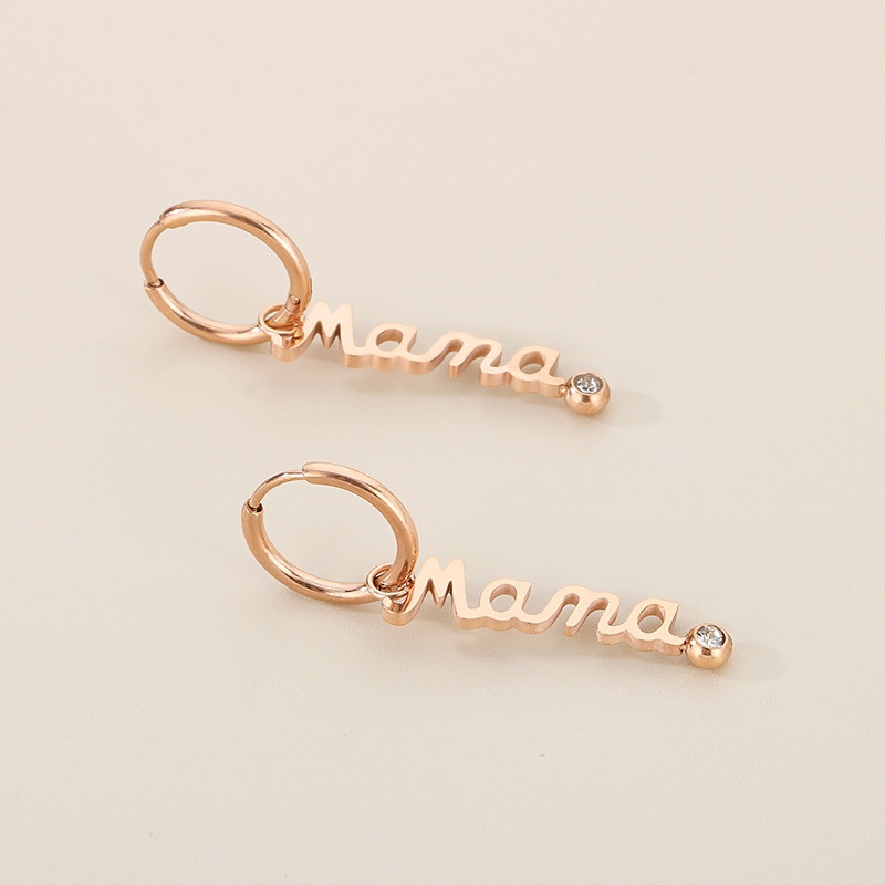 Acier Inoxydable 304 Plaqué Or 18K MAMA Style Simple Incruster Lettre Zircon Des Boucles D'Oreilles Collier display picture 16