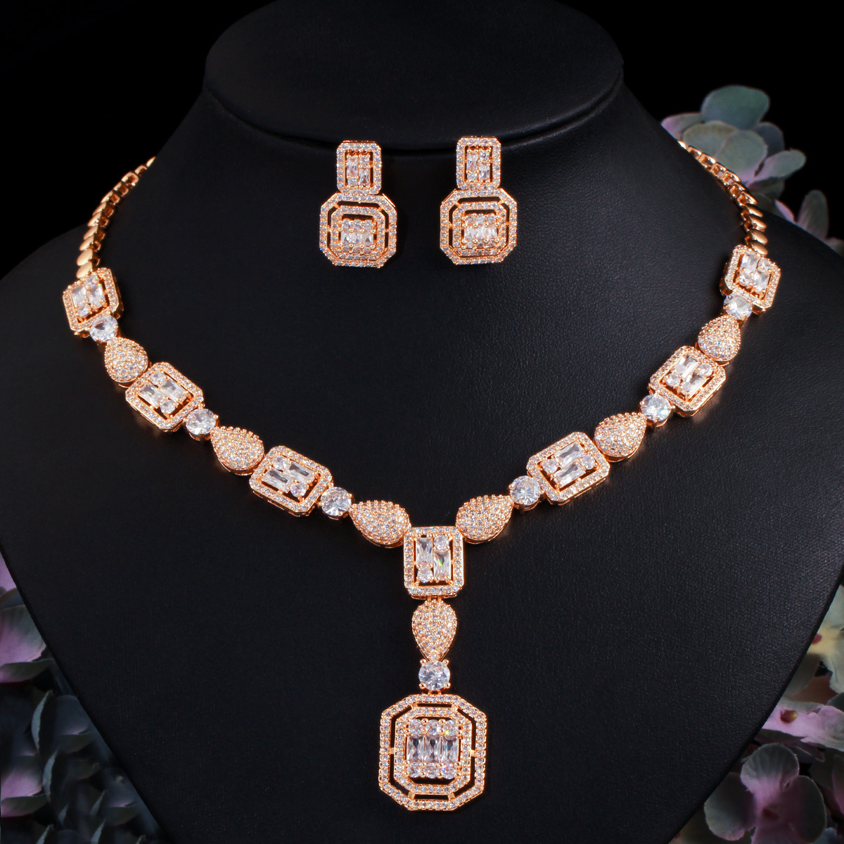 Copper Silver Plated Elegant Glam Plating Inlay Solid Color Artificial Gemstones Jewelry Set display picture 2