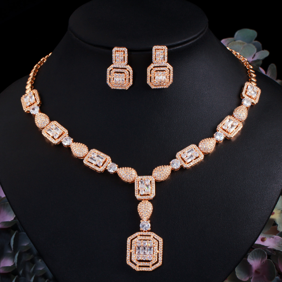 Copper Silver Plated Elegant Glam Plating Inlay Solid Color Artificial Gemstones Jewelry Set display picture 7