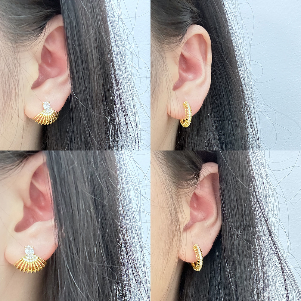 1 Pair Modern Style Shiny C Shape Lines Shell Plating Hollow Out Inlay Copper Zircon 18K Gold Plated Ear Studs display picture 8