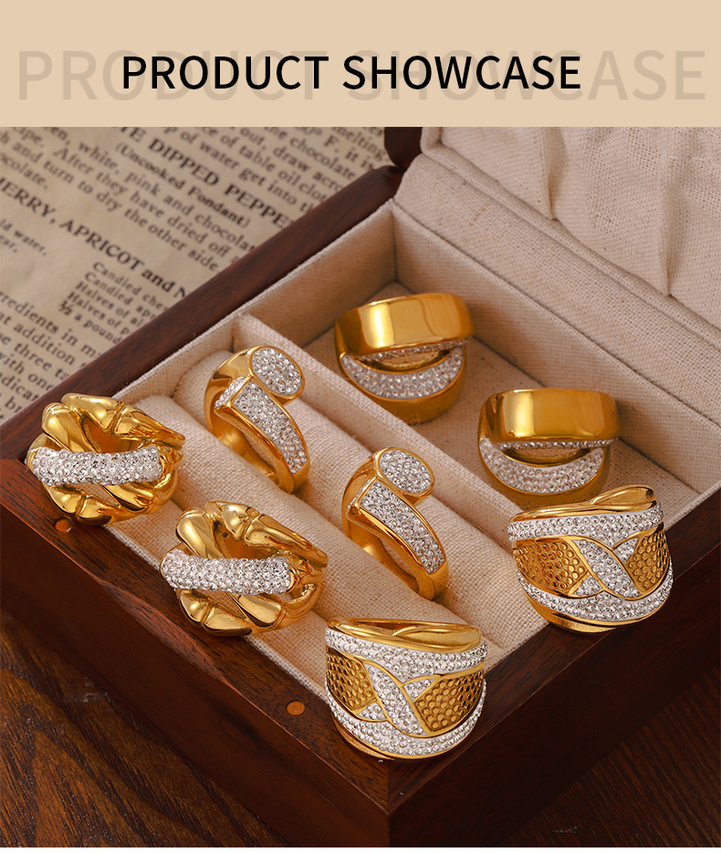 Simple Style Cross Titanium Steel 18K Gold Plated Rhinestones Rings In Bulk display picture 1
