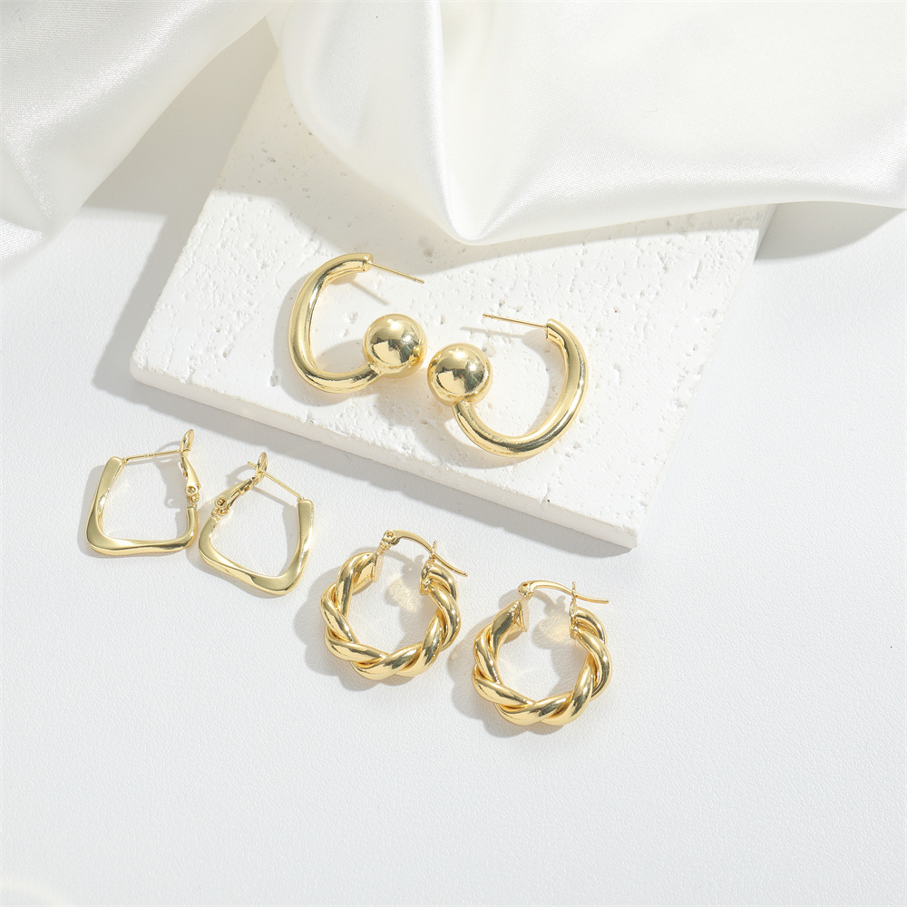1 Pair IG Style Modern Style Geometric Twist Inlay Copper Zircon Hoop Earrings display picture 8