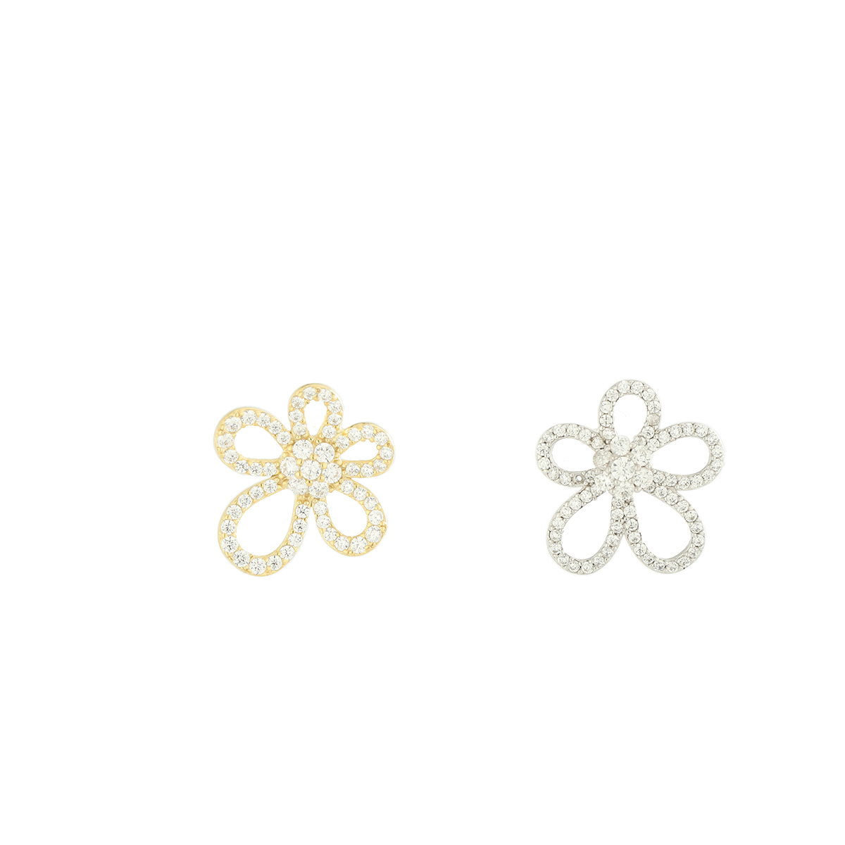 1 Pair Elegant Sweet Flower Hollow Out Inlay Sterling Silver Zircon 14K Gold Plated Ear Studs display picture 4