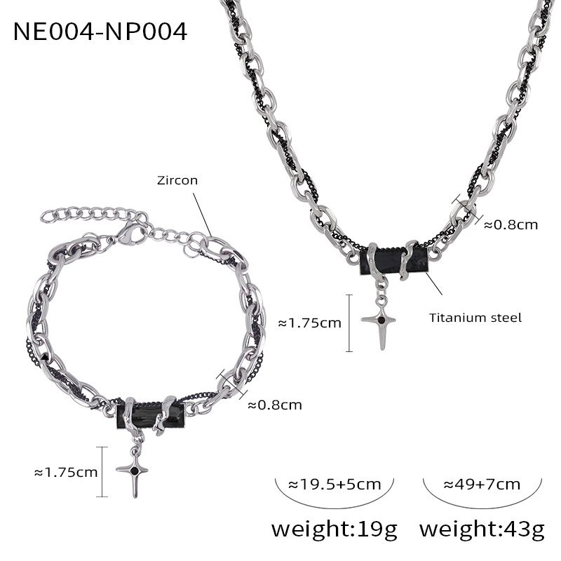 Titanium Steel Hip-Hop Punk Simple Style Chain Inlay Cross Quadrilateral Zircon Bracelets Necklace display picture 6