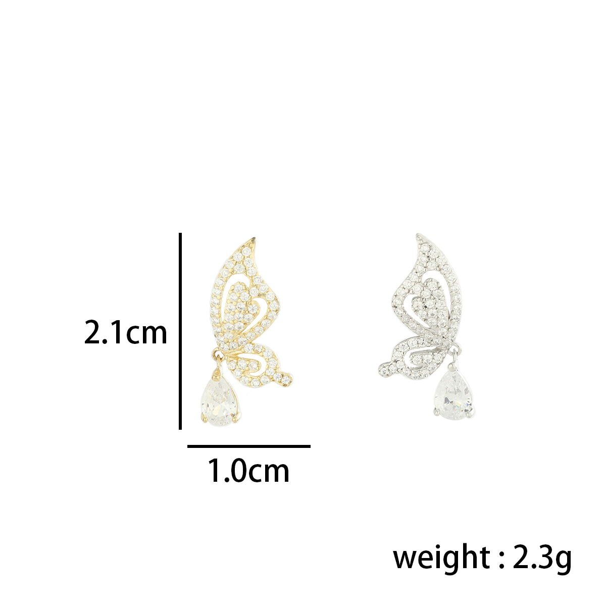 1 Pair Simple Style Classic Style Butterfly Plating Inlay Sterling Silver Zircon 14K Gold Plated Ear Studs display picture 5