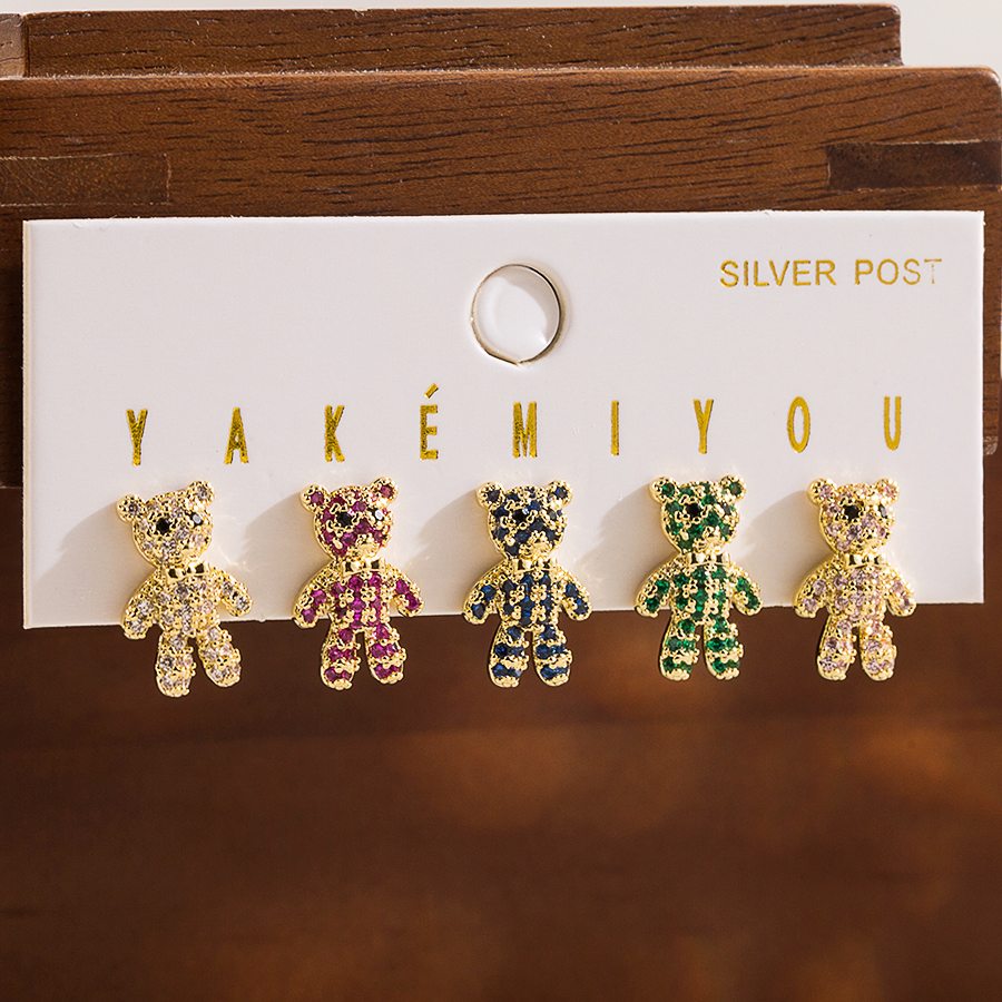 Yakemiyou Casual Cute Bear Copper 14k Gold Plated Zircon Drop Earrings In Bulk display picture 5